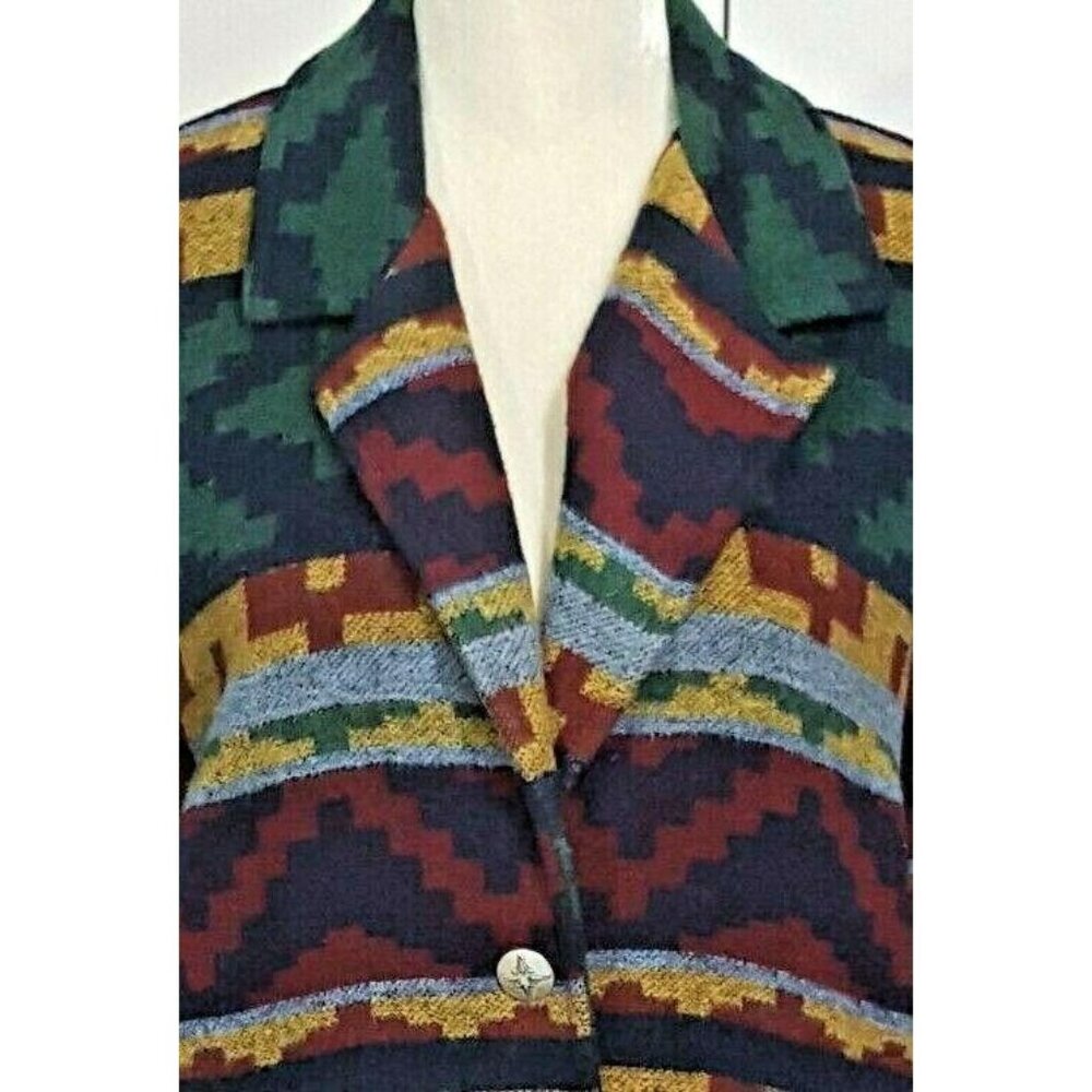Womens Size 10 Southwest Blanket Jacket Silver tone Buttons Wool Blend‎ USA